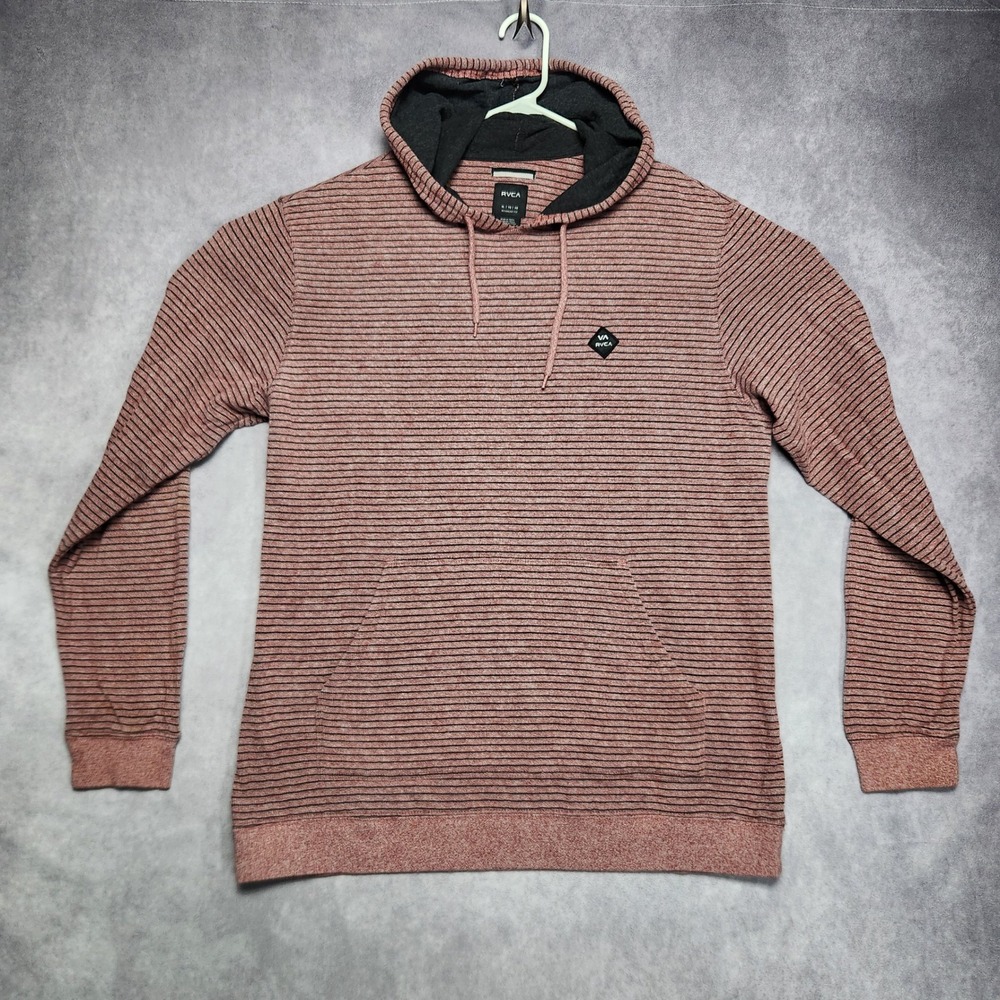 RVCA Striped Hoodie‎ Mens XL Regular Fit Lightweight Casual Pullover Red Black